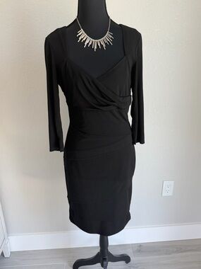 White House Black Market 3/4 Sleeve Wrap Sheath Little Black Dress, Size 8